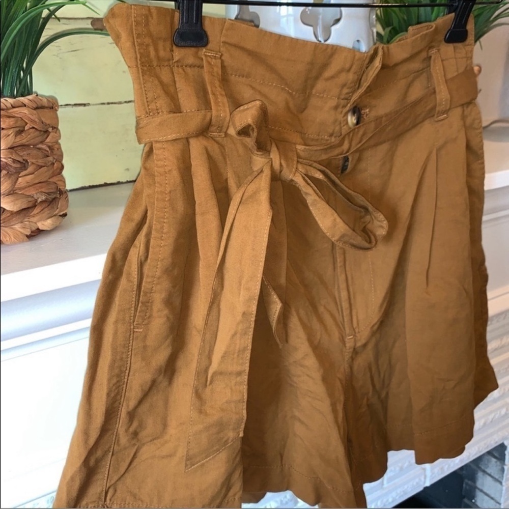 Madewell Brown Paperbag High Waist Shorts Tie Waist Linen Blend Size 4 - Picture 6 of 7